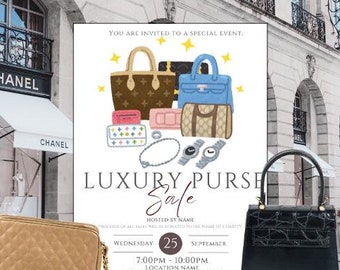 LUXURY PURSE SALE, Charity Event Digital Download, Invitation, Flyer, Social Media Post Template, Edit in Canva, 5 X 7 Inches Printed