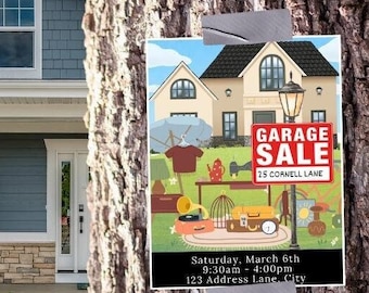 Garage Sale Flyer Digital Download, Edit in Canva, send electronically, print or post on social media. Yard Sale Flyer Template