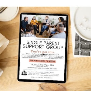 Modèle de Flyer pour groupe de soutien pour parents seuls à télécharger - Toile modifiable.