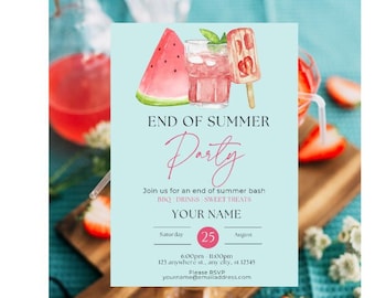 End of Summer Bash Party Invitation - Digital Download