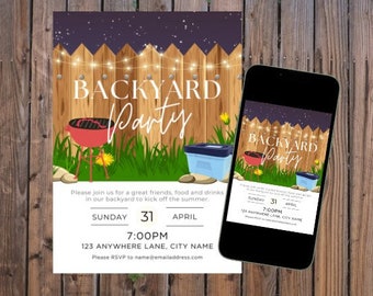 Backyard Party Invitation: Summer BBQ, Edit in Canva (Digital Download)