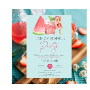 End of Summer Bash Party Invitation - Digital Download