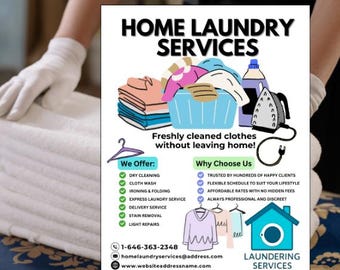 Home Laundry Service Flyer: Editable Canva Template (Digital Download)