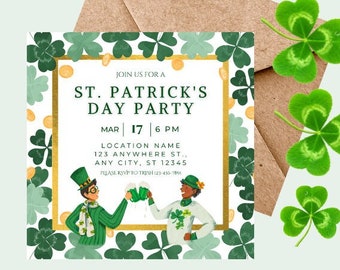 ST PATRICKS DAY Party Invitation - Digital Download Template, Edit in Canva