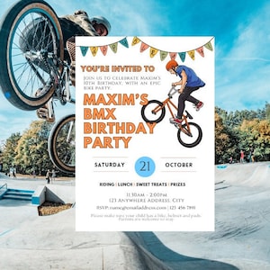 Kids BMX Birthday Party Digital Invitation Download Template, Edit in Canva