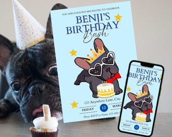 DOG BIRTHDAY PARTY Invitation Digital Download File Template 5 X 7, Edit in Canva