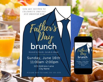 Father&#39;s Day Brunch Invitation: Suit & Tie Design (Digital Download)