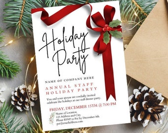 Staff Holiday Party Invitation - Digital Download Template, Edit in Canva