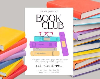 BOOK CLUB Invitation - Digital Download Template 5 x 7, Edit in Canva