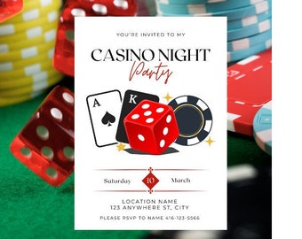 Uitnodiging voor CASINO NIGHT PARTY digitale downloadbestandssjabloon