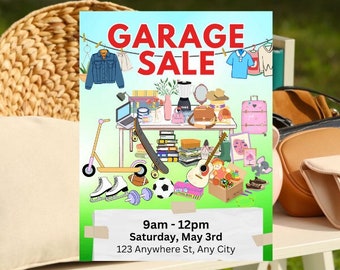 GARAGE SALE FLYER Digital Download Template, Edit in Canva, 8.5 x 11 inches, Yard Sale Social Media Post