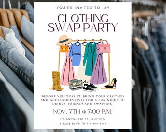CLOTHING SWAP PARTY Digital Invitation Template, Social Media Post, Edit in Canva with Free Design Elements