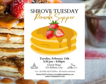 PANCAKE TUESDAY SUPPER Flyer, Shrove Tuesday 2024 - Digital Download Template