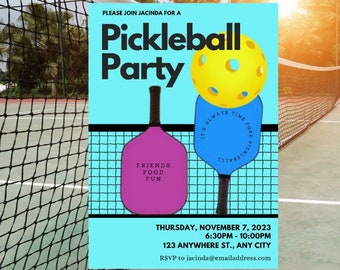 Plantilla de descarga digital para invitación a fiesta de pickleball, editable en Canva de 5 x 7