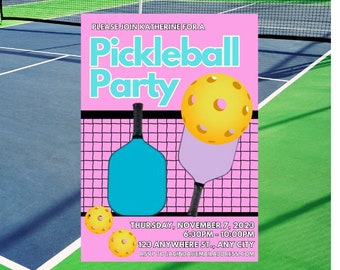 Plantilla de invitación para fiesta de Pickleball (descarga digital, editable en Canva, 5 x 7)