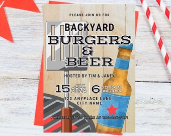 Backyard BBQ Party Invitation - Digital Download Template, Edit in Canva, Send Electronically, BBQ Party, Summer Party
