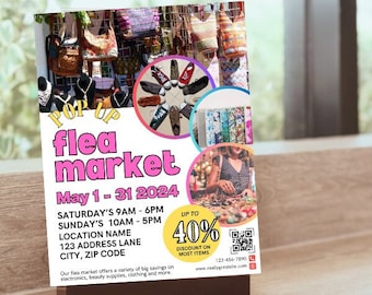 Flea Market Flyer Template: Pop Up Event, Canva Editable (Digital Download)