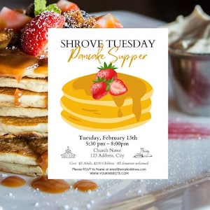 PANCAKE TUESDAY SUPPER Flyer, Shrove Tuesday 2024 - Digital Download Template
