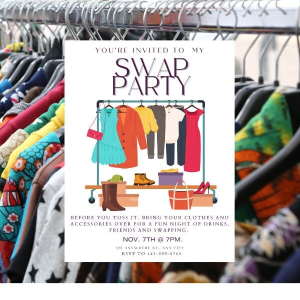 Clothing SWAP PARTY Digital Invitation Template, Edit in Canva Pro