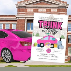 Leaving for College TRUNK Party Digital Download Invitation Template. 5 x 7 Inches, Edit in Canva