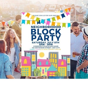 Flyer de quartier de fête de quartier, modèle de téléchargement numérique Street Party Flyer, édition sur toile, 8,5 x 11 po
