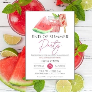 End of Summer Party Invitation - Digital Download Template, Edit in Canva, 5 x 7 Inches Printed, Easy to edit.  Summer Bash.