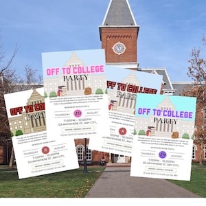 Off to College Party Invitation Digital Download Templates, 4 Invitations to Choose From, 5 x 7, Edit in Canva