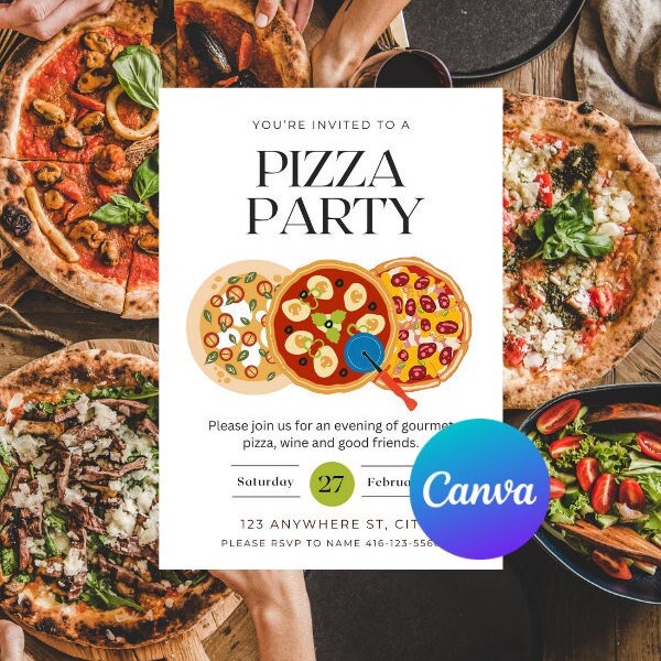 PIZZA PARTY Invitation Digital Download File Template