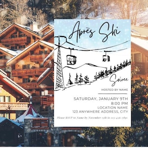 Après Ski Soiree Invitation Digital Download Template, 5 x 7 Inches, Edit in Canva