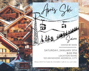 Zaproszenie na wieczór narciarski Après Ski Soiree do pobrania szablon, 5 x 7 cali, edycja w serwisie Canva