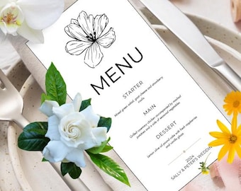 Elegant Wedding Menu Template: Minimalist Floral Design (Digital Download)