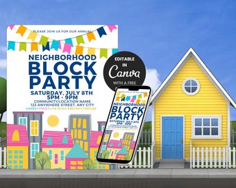 Neighborhood Block Party Flyer: Editable Canva Template (8.5 x 11")