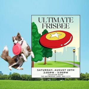 Ultimate Frisbee Party Invitation.  Editable Canva Template. Instant Download