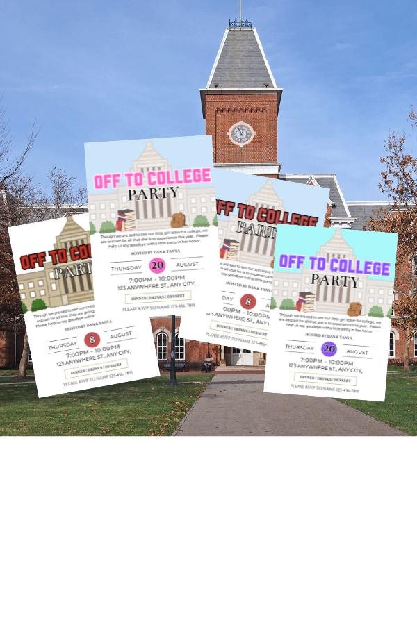Off to College Party Invitation Digital Download Templates, 4 Invitations to Choose From, 5 x 7, Edit in Canva