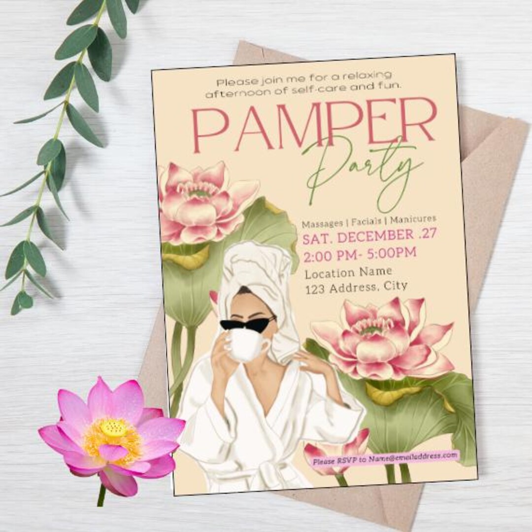 Editable Pamper Party Digital Download Invitation, Spa Day Invite, Self ...