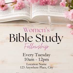 Host a Bible Study Class in your area.  This invitation or flyer will set the tone for the perfect gathering. Simply edit your digital invitation in Canva to customize it for your needs.