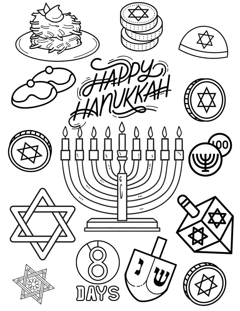 Happy Hanukkah Coloring Page - Digital Download - Fun Hanukkah Activity ...