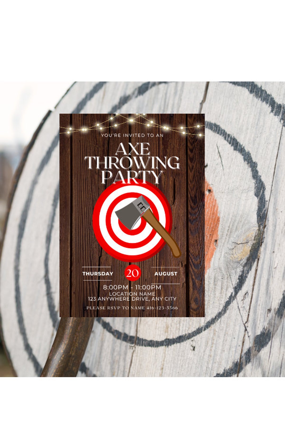 AXE THROWING Party Invitation Digital Download Template, Edit in Canva