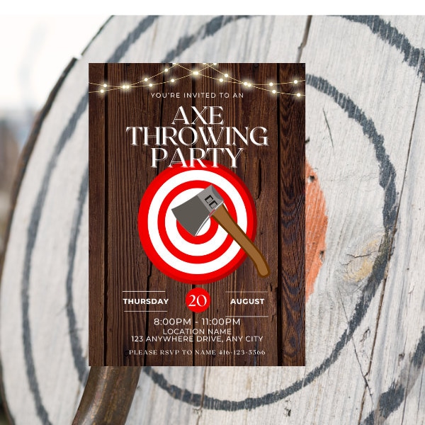 AXE THROWING Party Invitation Digital Download Template, Edit in Canva