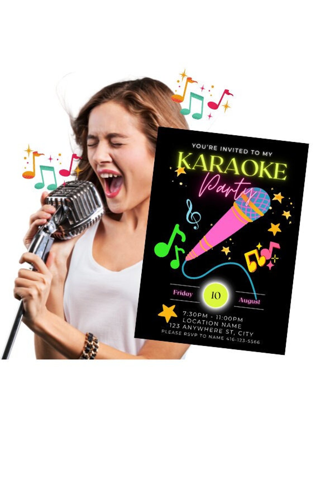 KARAOKE Party Invitation Digital Download, Edit in Canva, Send ...