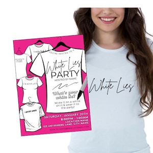 White Lies Party Digital Download Invitation - 5 x 7, Edit in Canva, Print or send electronically to guests.