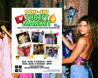 Flea Market Flyer Template: Retro Pop Up Market Design (Digital Download, 8.5x11 Inches)