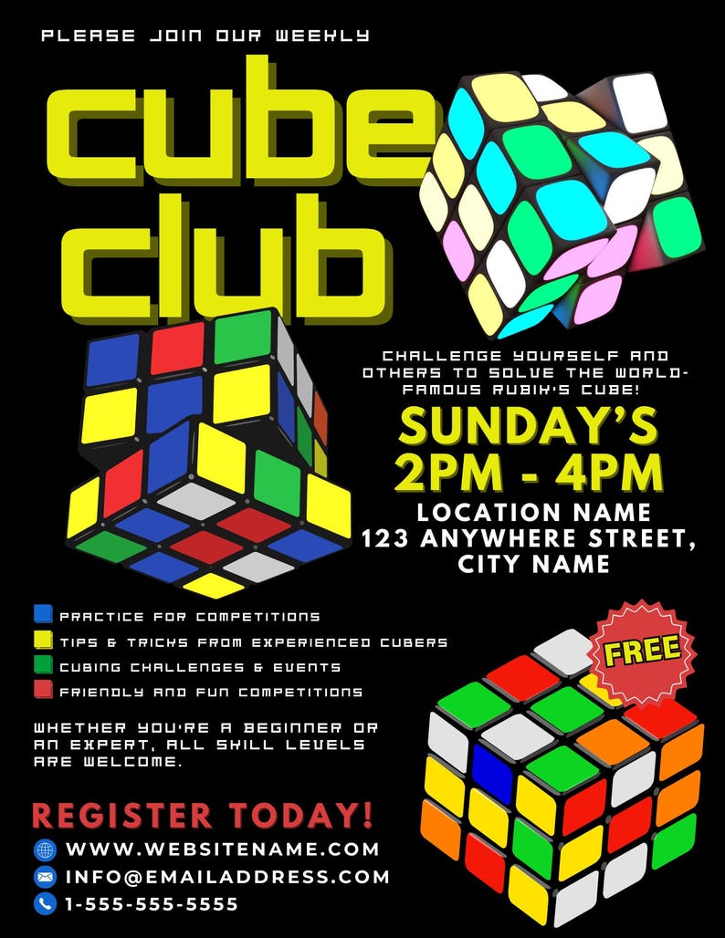 Rubik's Cube Club Flyer Template: Vibrant Design (digital Download) - Etsy