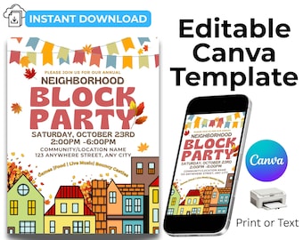 Fall Block Party Flyer: Neighborhood Street Party Template (Canva, 8.5x11")