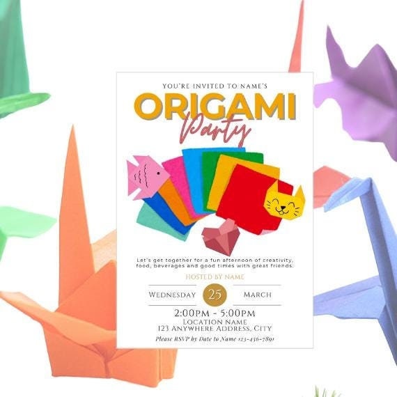 ORIGAMI-uitnodiging voor feest Digitale downloadbestandssjabloon, bewerken in canva, gedrukt op 5 x 7 inch