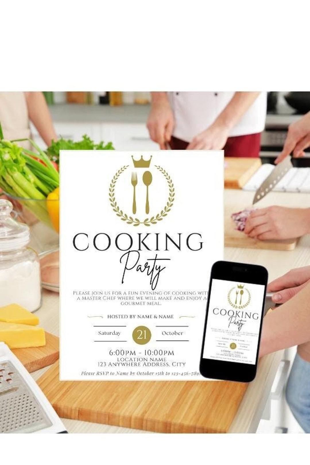 COOKING PARTY Invitation - Digital Download Template, Editable, - Etsy