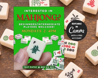Interested in Mahjong? Flyer Template | Editable Canva Download | Printable Mahjong Lessons or Game Invitation, Digital Download