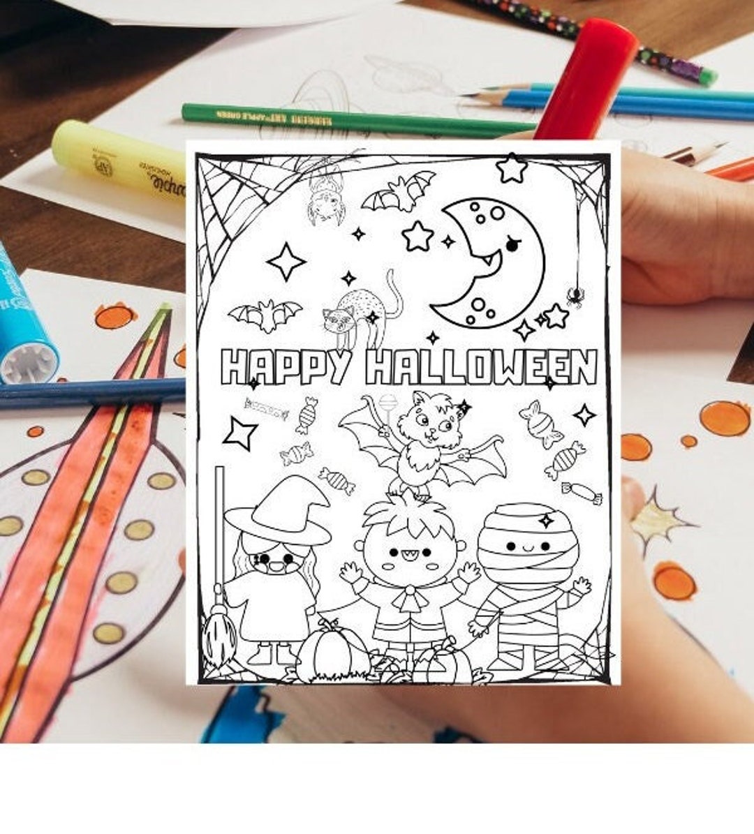 Kids Halloween Coloring Page - Digital Download Template - Etsy