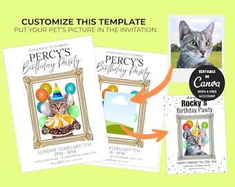 Cat Birthday Invitation Template: Editable Pet Pawty (Digital Download)