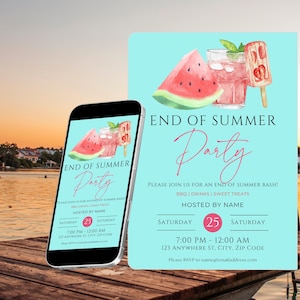 End of Summer Party Invitation - Digital Download Template, Edit in Canva, 5 x 7 Inches Printed, Easy to edit.  Summer Bash.